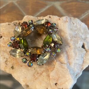 Albert Weiss Vintage Brooch with Green and Red Crystals